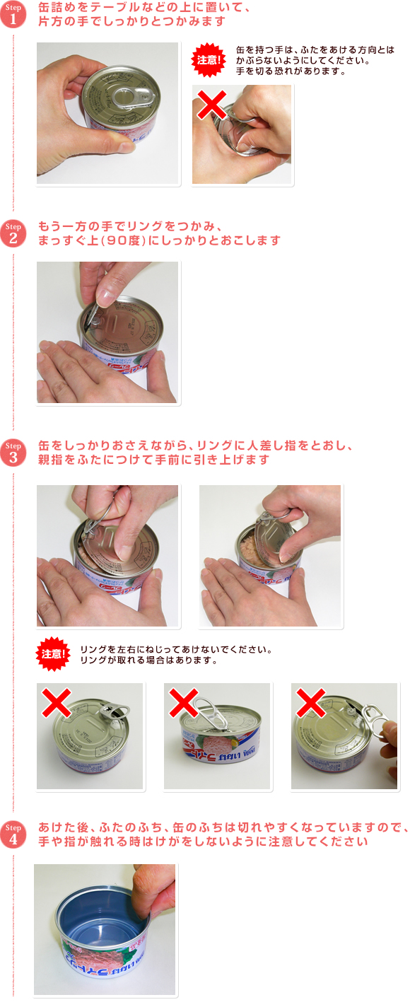 イージーオープン缶の正しい開け方