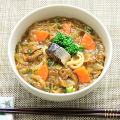 さば缶と菜の花のカレーうどん