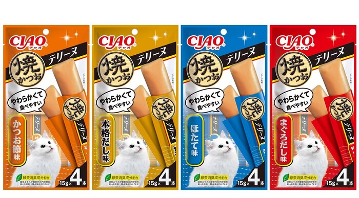 猫ちゃん用「CIAO 焼かつおテリーヌ」が新登場！ストックに便利なバラエティパックも充実