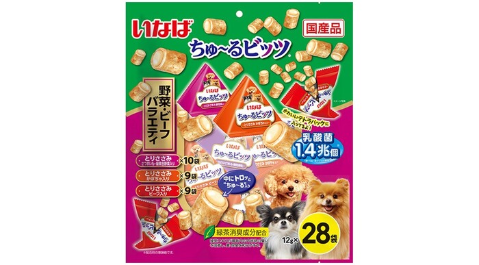 ちゅ～るビッツ28袋入りに新しいバラエティが仲間入り！わんちゃん用「ちゅ～るビッツ 野菜・ビーフバラエティ 28袋入り」を発売