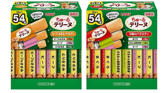 こぼれにくく食べやすい！わんちゃん用おやつ「ちゅ〜るテリーヌ」に大容量54本入りボックスが新登場