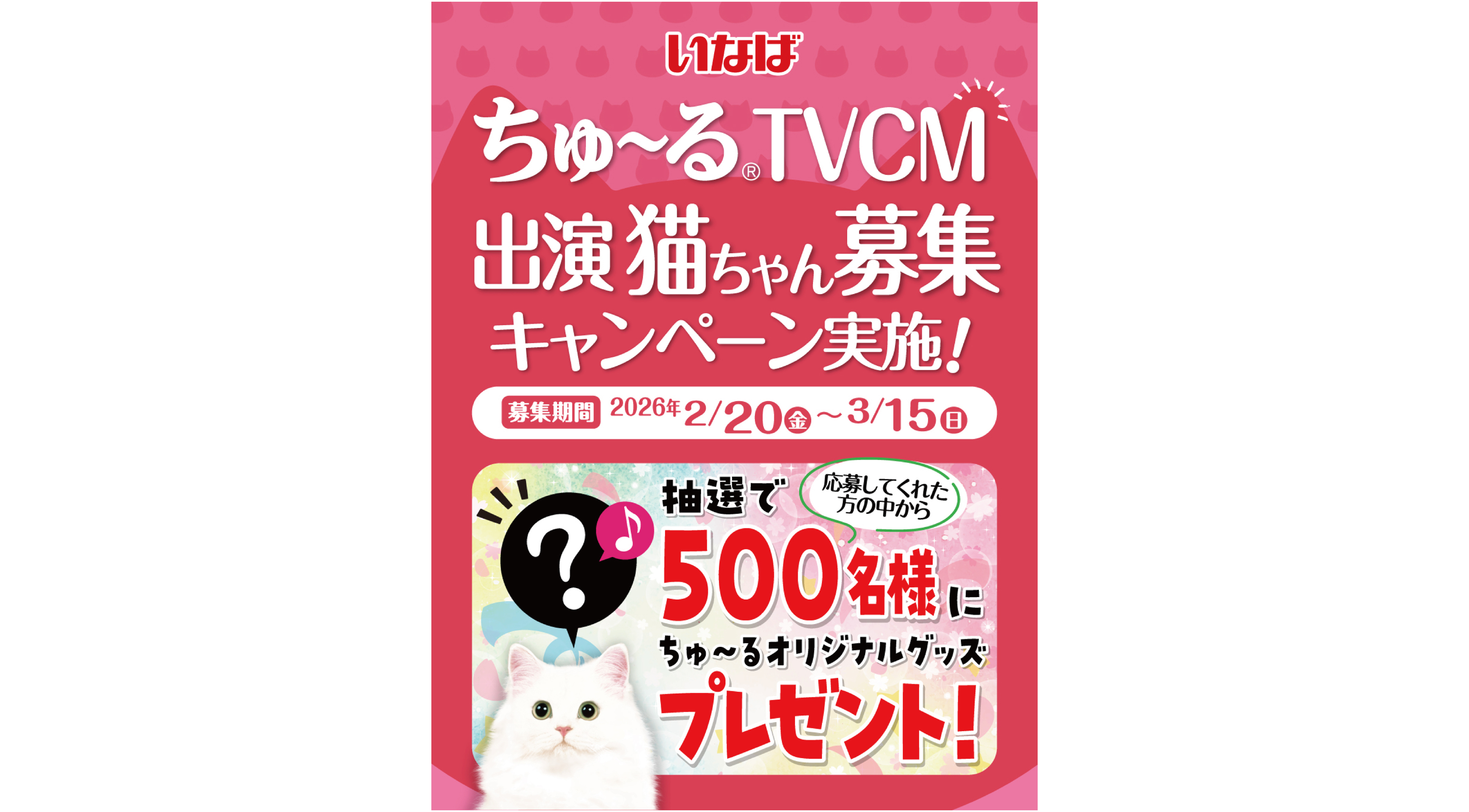 猫ちゃんの「ちゅ～る」TVCM動画を募集中！応募者へのプレゼントキャンペーンも実施