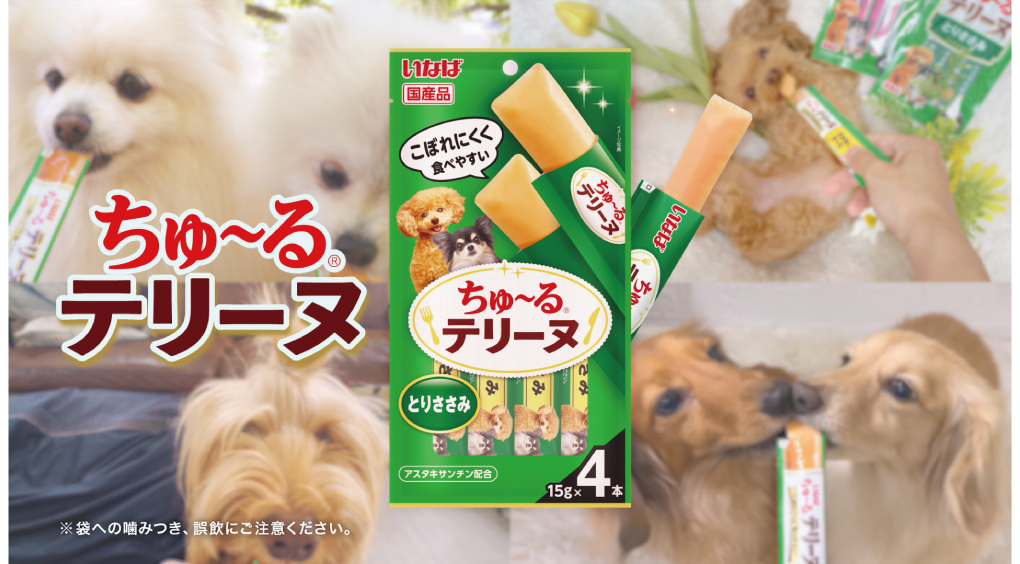 わんちゃんの大人気フード「ちゅ～るテリーヌ」　新パッケージ篇TVCMを全国で放映中！