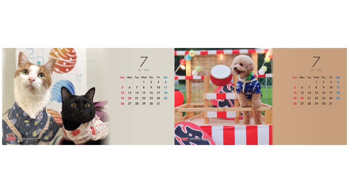 テーマは「夏祭り」 2026年7月わんちゃん・猫ちゃんカレンダー画像を公開中！